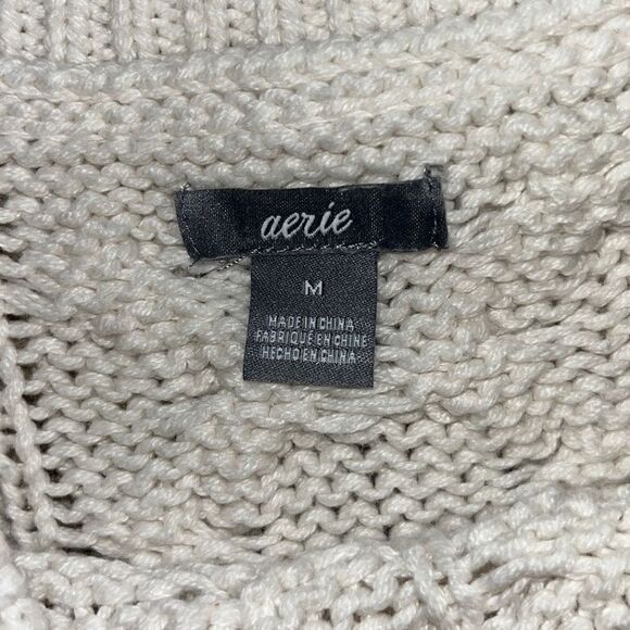 Aerie Womens Chunky Cable Knit Crew Neck Creamy White Pullover Sweater Size M - Picture 3 of 15